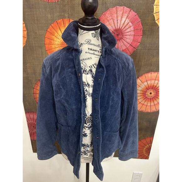 Vintage Blue Suede Jacket w/Snaps Western Chic Casual Lux Sz PL - Picture 1 of 5